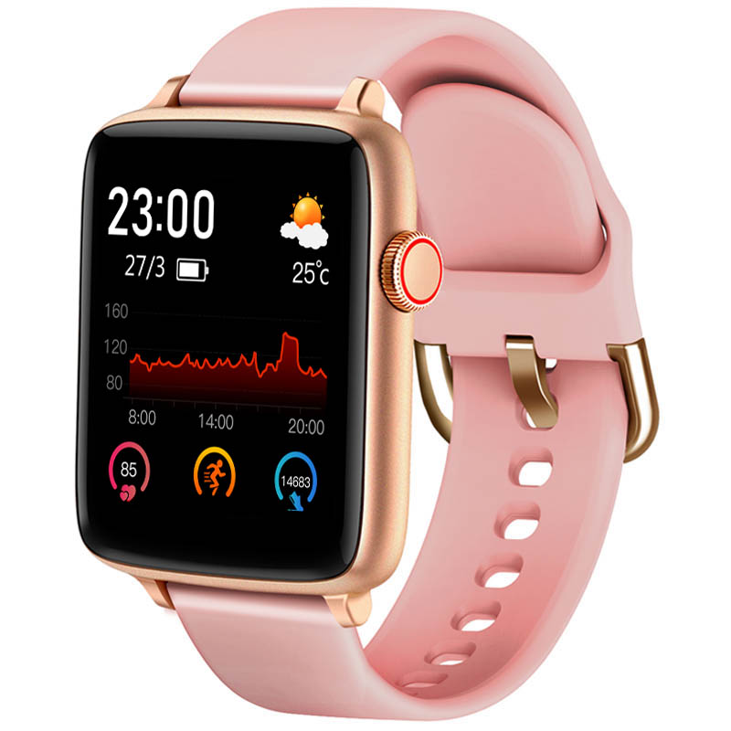 Obrazek Chytré hodinky v češtině PW-101, Bluetooth 5.0, smart watch s velkým display, krokoměrem, oxymetrem, měřením tepu, tlaku, zlaté s růžovým páskem