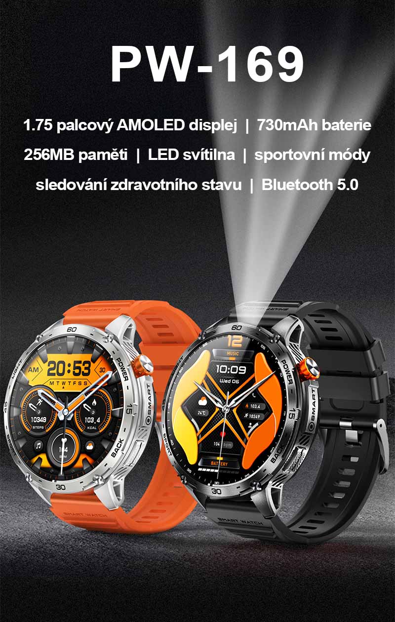 Chytré hodinky PW-169 černé s telefonováním a AMOLED displejem