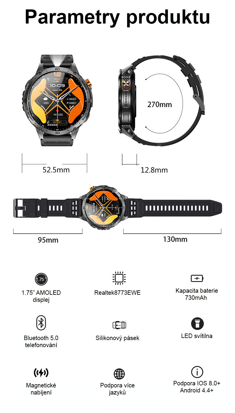 Chytré hodinky PW-169 černé s telefonováním a AMOLED displejem
