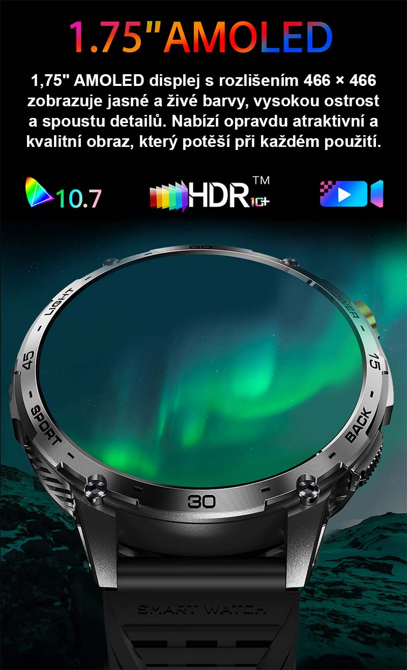 Chytré hodinky PW-169 černé s telefonováním a AMOLED displejem