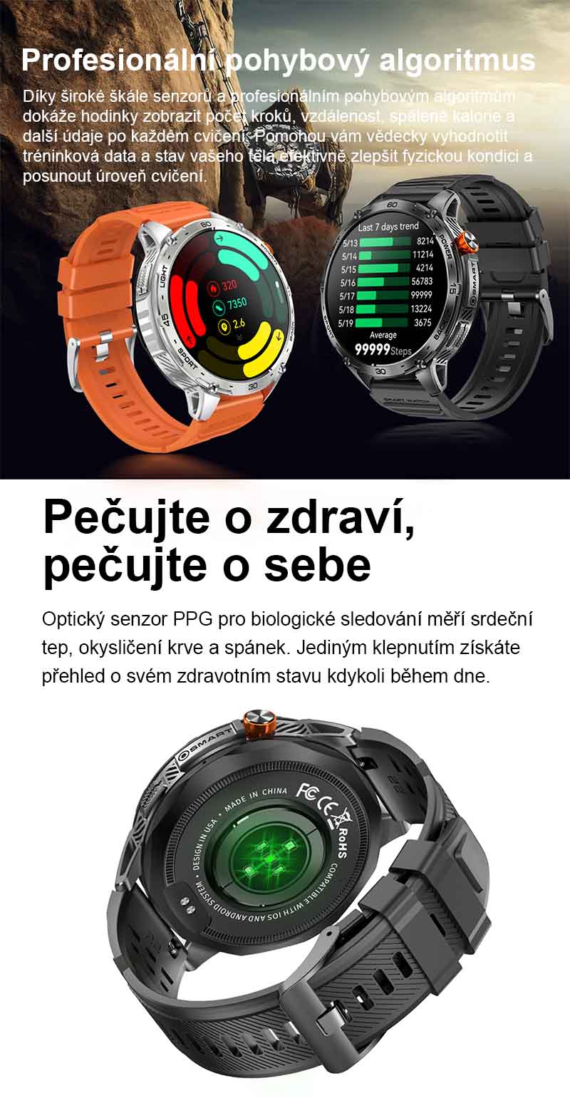 Chytré hodinky PW-169 černé s telefonováním a AMOLED displejem